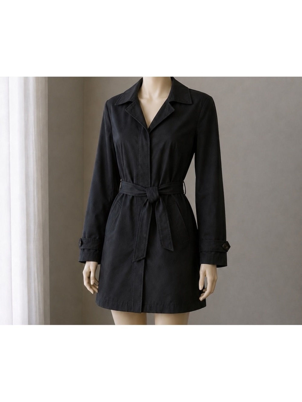 Towne Collection London Fog Women’s Black Trench Coat M Floral Lined Belted